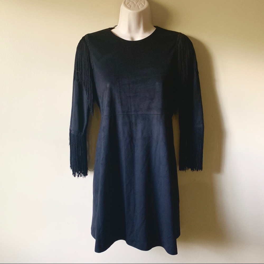 Zara suede black dress with fringe